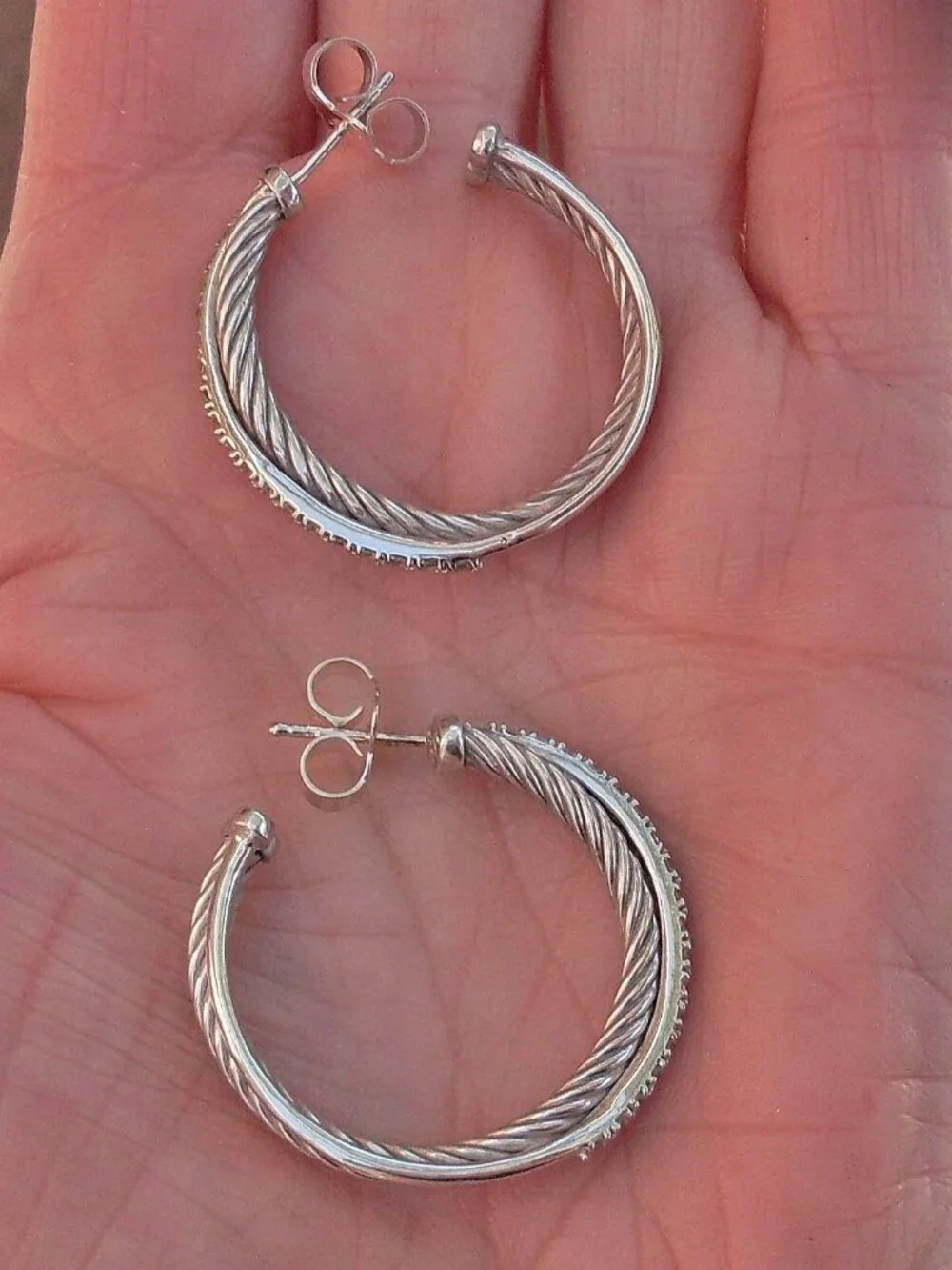 Retired - David Yurman Diamond Crossover Hoop Earrings - 1.25 Inches - 14K/925